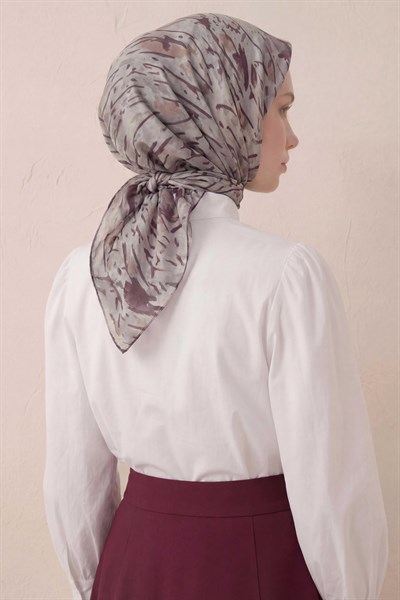 Pamuk Karışımlı Soft Eşarp Fırça Darbeli Desen Marjinal Gri 90x90