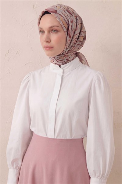 Pamuk Karışımlı Soft Eşarp Fırça Darbeli Desen Uçuk Gri 90x90