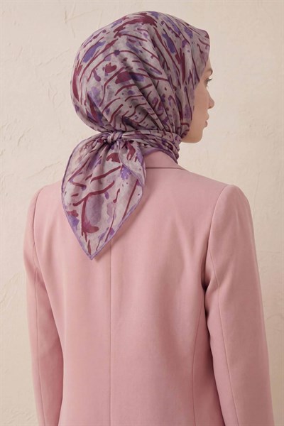 Pamuk Karışımlı Soft Eşarp Fırça Darbeli Desen Pudra Vizon 90x90