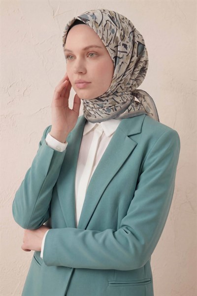 Pamuk Karışımlı Soft Eşarp Fırça Darbeli Desen Ekru 90x90