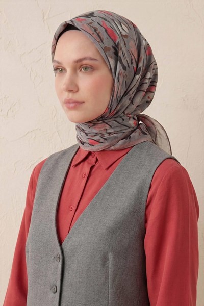 Pamuk Karışımlı Soft Eşarp Fırça Darbeli Desen Metalik Gri 90x90