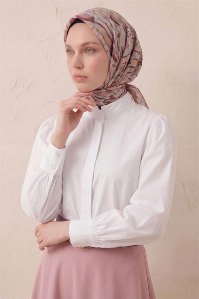 Pamuk Karışımlı Soft Eşarp Fırça Darbeli Desen Uçuk Gri 90x90