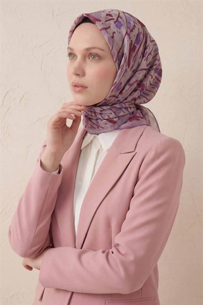 Pamuk Karışımlı Soft Eşarp Fırça Darbeli Desen Pudra Vizon 90x90