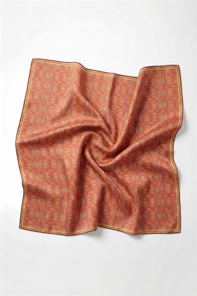 Pamuk Karışımlı Soft Eşarp Osmanlı Motif Desen Koyu Pembe 90x90