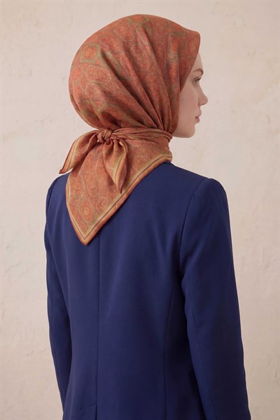 Pamuk Karışımlı Soft Eşarp Osmanlı Motif Desen Koyu Pembe 90x90