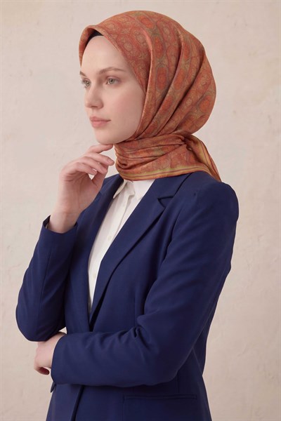 Pamuk Karışımlı Soft Eşarp Osmanlı Motif Desen Koyu Pembe 90x90