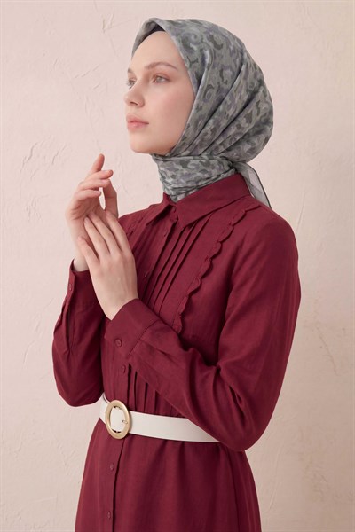 Pamuk Karışımlı Soft Eşarp Sis Motif Desen Uçuk Gri 90X90