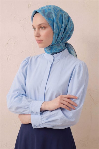 Pamuk Karışımlı Soft Eşarp Sis Motif Desen Gök Mavi 90X90