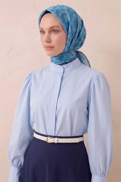 Pamuk Karışımlı Soft Eşarp Sis Motif Desen Gök Mavi 90X90