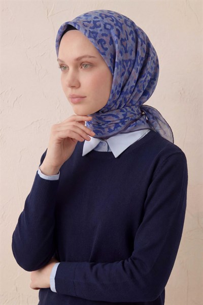 Pamuk Karışımlı Soft Eşarp Sis Motif Desen Lila  90X90