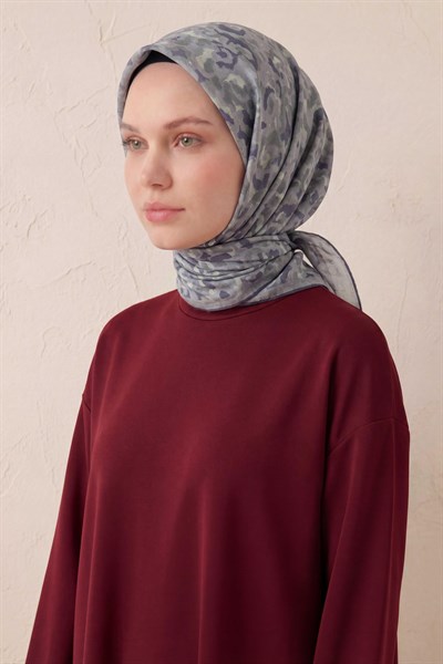 Pamuk Karışımlı Soft Eşarp Sis Motif Desen Gri 90X90