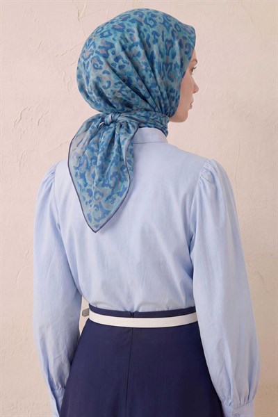 Pamuk Karışımlı Soft Eşarp Sis Motif Desen Gök Mavi 90X90