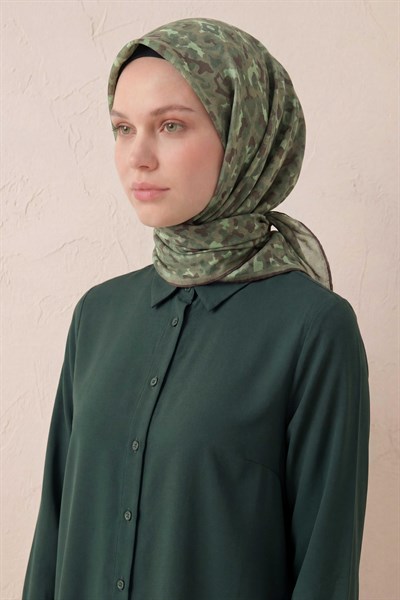 Pamuk Karışımlı Soft Eşarp Sis Motif Desen Haki 90X90