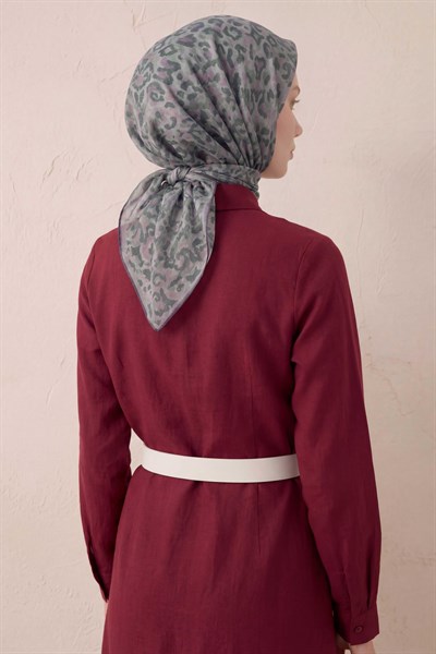 Pamuk Karışımlı Soft Eşarp Sis Motif Desen Uçuk Gri 90X90