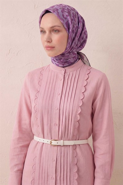 Pamuk Karışımlı Soft Eşarp Sis Motif Desen Pembe 90X90