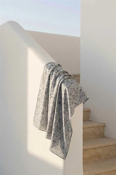 Pamuk Karışımlı Soft Eşarp Sis Motif Desen Uçuk Gri 90X90