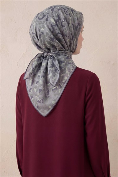 Pamuk Karışımlı Soft Eşarp Sis Motif Desen Gri 90X90