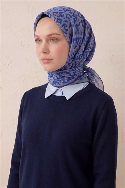 Pamuk Karışımlı Soft Eşarp Sis Motif Desen Lila  90X90
