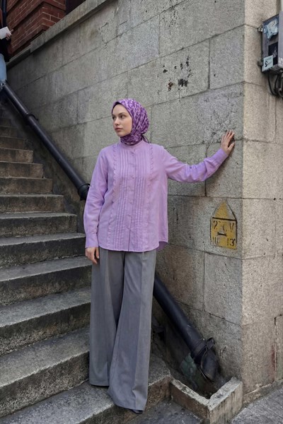 Pamuk Karışımlı Soft Eşarp Sis Motif Desen Pembe 90X90