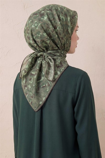 Pamuk Karışımlı Soft Eşarp Sis Motif Desen Haki 90X90