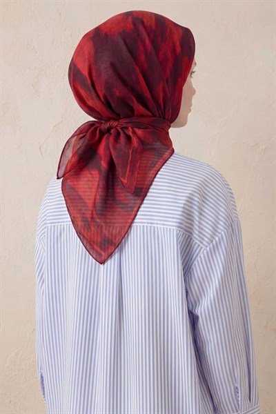 Pamuk Karışımlı Soft Eşarp Soyut Fırça Desen Kiremit Kırmızı 90X90