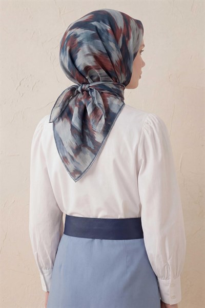 Pamuk Karışımlı Soft Eşarp Soyut Fırça Desen Bebe Mavi 90X90