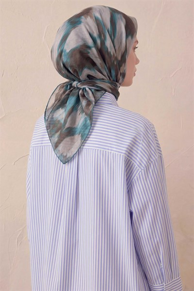 Pamuk Karışımlı Soft Eşarp Soyut Fırça Desen Gri 90X90
