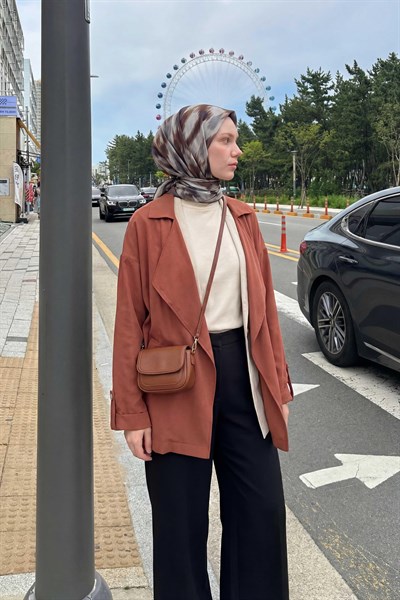 Pamuk Karışımlı Soft Eşarp Soyut Fırça Desen Uçuk Gri 90X90
