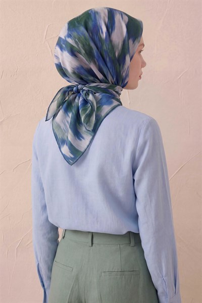 Pamuk Karışımlı Soft Eşarp Soyut Fırça Desen Kırık Beyaz 90X90