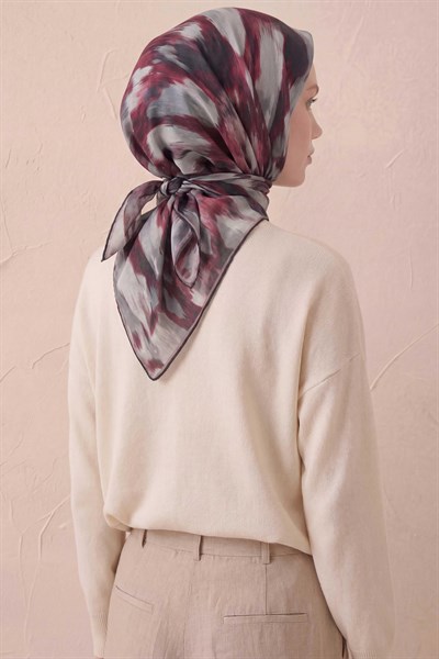 Pamuk Karışımlı Soft Eşarp Soyut Fırça Desen Gümüş 90X90
