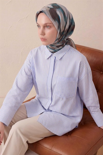 Pamuk Karışımlı Soft Eşarp Soyut Fırça Desen Gri 90X90