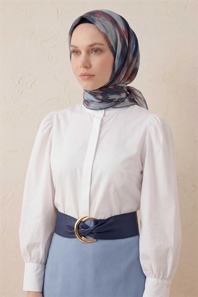 Pamuk Karışımlı Soft Eşarp Soyut Fırça Desen Bebe Mavi 90X90