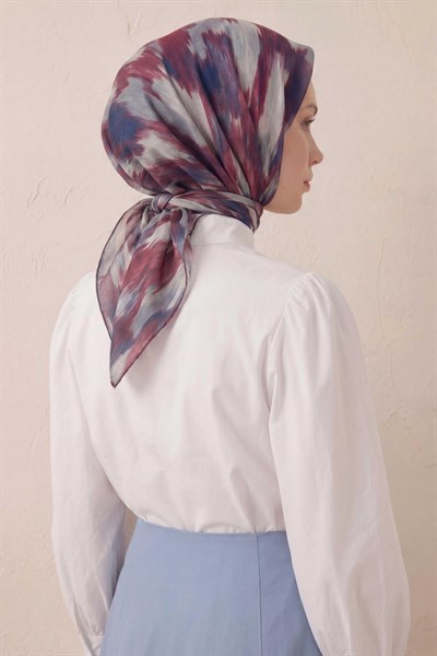 Pamuk Karışımlı Soft Eşarp Soyut Fırça Desen Ekru 90X90