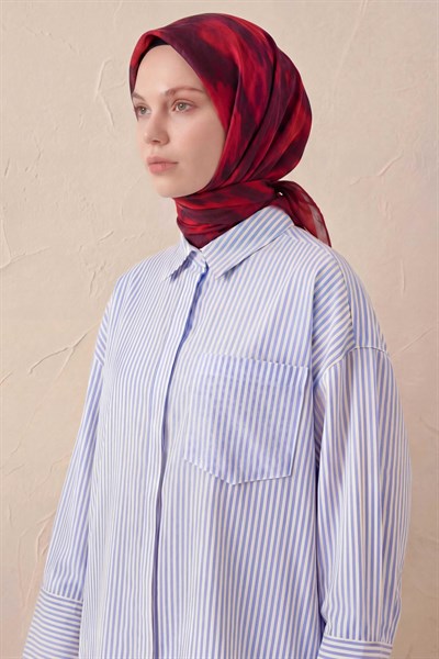 Pamuk Karışımlı Soft Eşarp Soyut Fırça Desen Kiremit Kırmızı 90X90