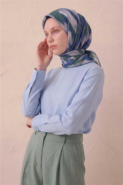 Pamuk Karışımlı Soft Eşarp Soyut Fırça Desen Kırık Beyaz 90X90