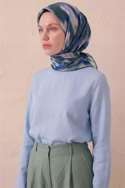 Pamuk Karışımlı Soft Eşarp Soyut Fırça Desen Kırık Beyaz 90X90