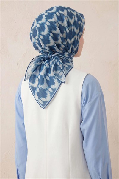 Pamuk Karışımlı Soft Eşarp Zikzak Akış Desen Petrol Mavisi 90x90