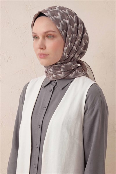 Pamuk Karışımlı Soft Eşarp Zikzak Akış Desen Mocha 90x90