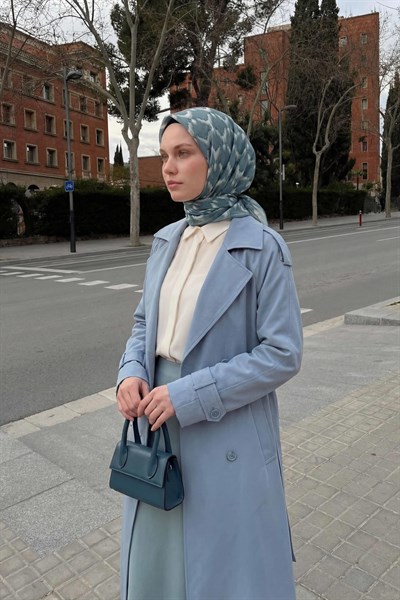 Pamuk Karışımlı Soft Eşarp Zikzak Akış Desen Çağla Yeşili 90x90