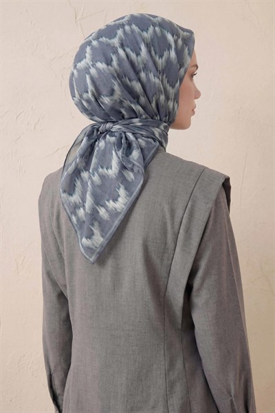 Pamuk Karışımlı Soft Eşarp Zikzak Akış Desen Lila 90x90