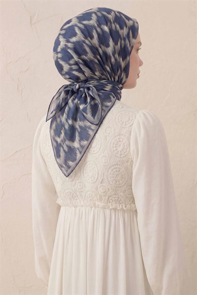 Pamuk Karışımlı Soft Eşarp Zikzak Akış Desen Lacivert 90x90