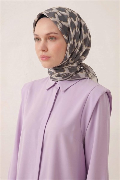 Pamuk Karışımlı Soft Eşarp Zikzak Akış Desen Gri 90x90