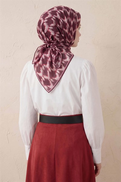 Pamuk Karışımlı Soft Eşarp Zikzak Akış Desen Mürdüm 90x90