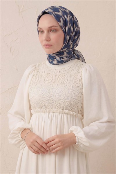 Pamuk Karışımlı Soft Eşarp Zikzak Akış Desen Lacivert 90x90