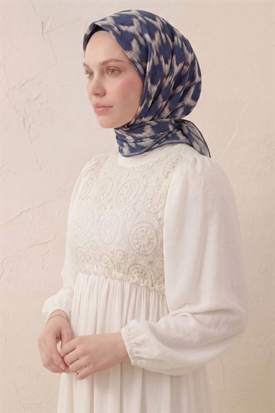 Pamuk Karışımlı Soft Eşarp Zikzak Akış Desen Lacivert 90x90