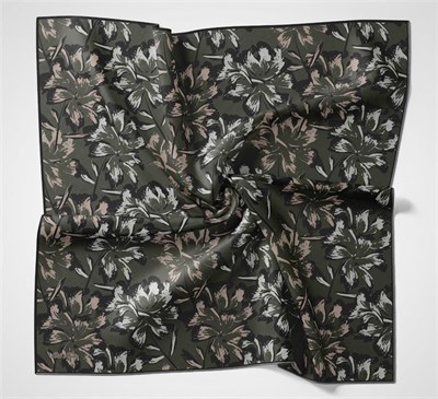 Pamuk Polyester Eşarp Asker Yeşili Büyük Papatya Desenli Soft Dokulu Kaymaz 90x90
