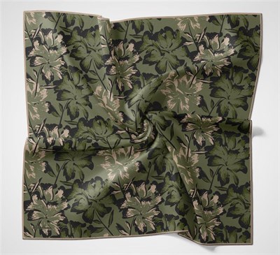 Pamuk Polyester Eşarp Haki Yeşili Büyük Papatya Desenli Soft Dokulu Kaymaz 90x90
