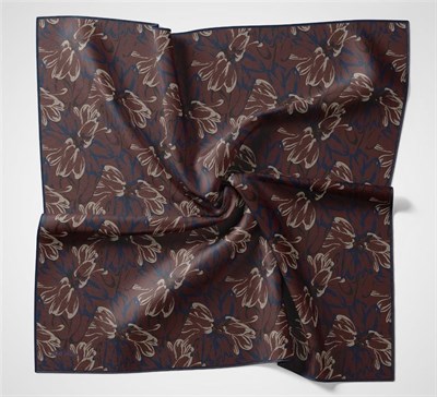 Pamuk Polyester Eşarp Kiremit-Bordo Taş Lacivert Siyah Botanik Desenli Soft Dokulu Tok Duruşlu 90x90