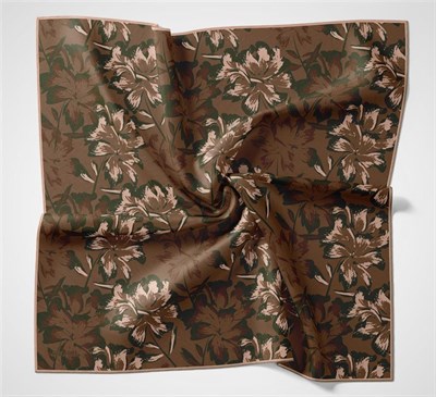 Pamuk Polyester Eşarp Kiremit Büyük Papatya Desenli Soft Dokulu Kaymaz 90x90