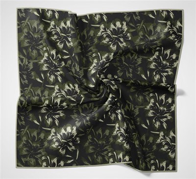 Pamuk Polyester Eşarp Koyu Siyah Büyük Papatya Desenli Soft Dokulu Kaymaz 90x90